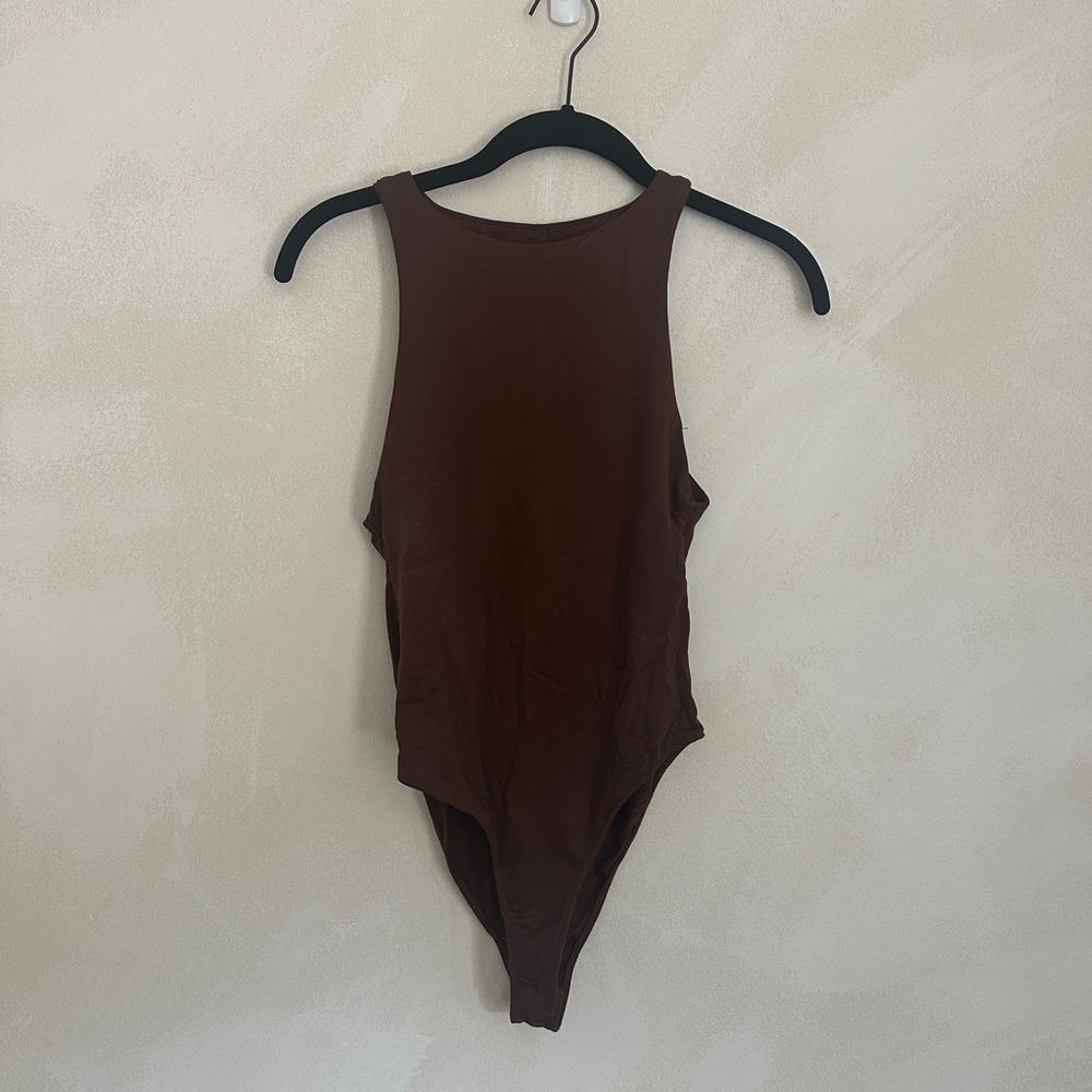 Zara Brown Sleeveless Bodysuit with High-Cut Leg